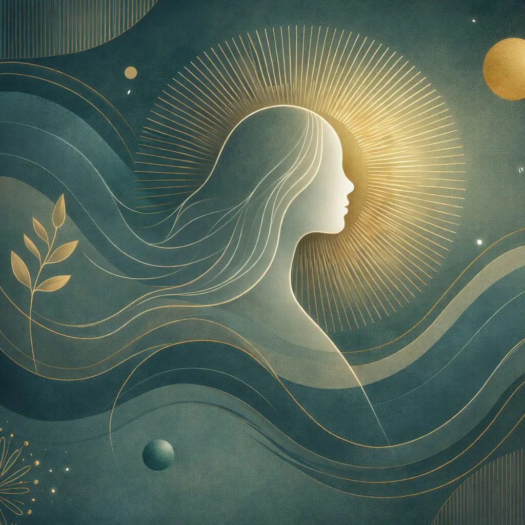 Abstract profile with flowing lines and foliage.